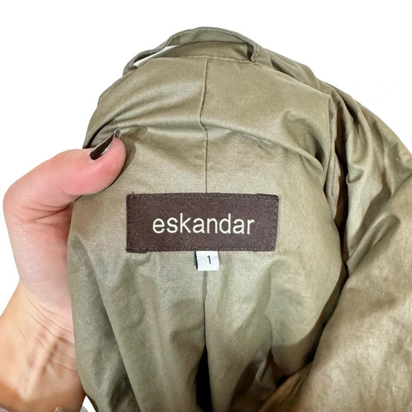 Eskandar Swing Coat Waxed Rain Jacket Detachable Hood Olive Green Sz:1/Small - Picture 8 of 8